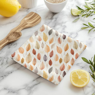 Linge De Cuisine Orange Gold Brown Aquarelle Motif Feuilles d'autom