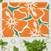 Linge De Cuisine Orange Hibiscus Fleurs Tropical Hawaiian Luau (Plié)