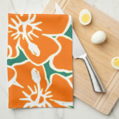 Linge De Cuisine Orange Hibiscus Fleurs Tropical Hawaiian Luau (Quart Plié)
