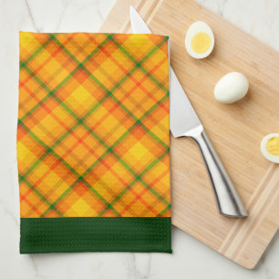 Linge De Cuisine Orange Jaune En vichy Plaid Bordures Vertes