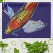 Linge De Cuisine Orange Koi japonais aquarelle carpe art (Plié)