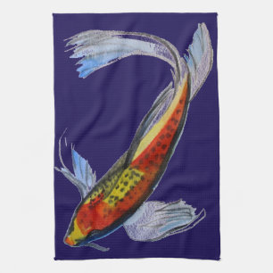 Linge De Cuisine Orange Koi japonais aquarelle carpe art