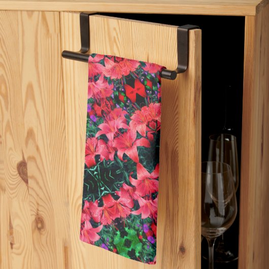 Linge De Cuisine Orange Lily Flowers Abstrait Art Motif (Pliage en tiers)