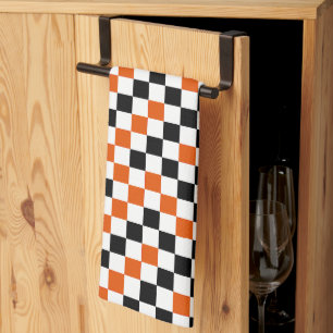 Linge De Cuisine Orange Noir et Blanc à Carreaux