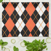 Linge De Cuisine Orange noir Jacquard blanc Diamant Design (Plié)