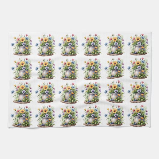 Linge De Cuisine orange, pink, yellow, and blue flowers pattern (Horizontal)