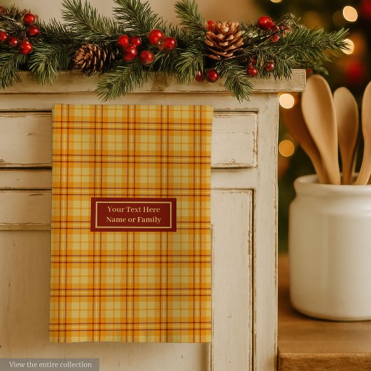 Linge De Cuisine Orange Red Custom Name Hand Towel Autumnal Plaid