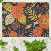 Linge De Cuisine Orange rétro, Jaune & Marine Floral  (Plié)