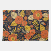 Linge De Cuisine Orange rétro, Jaune & Marine Floral  (Horizontal)