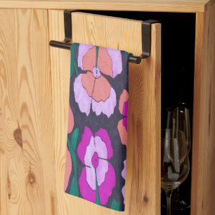 Linge De Cuisine Orange rose et Floral noir