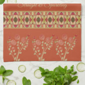 Linge De Cuisine Orange Rose Et Rouillé (Plié)