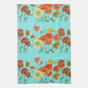 Linge De Cuisine Orange Shabby Poppy Aquarelle Tea Towa Aqua