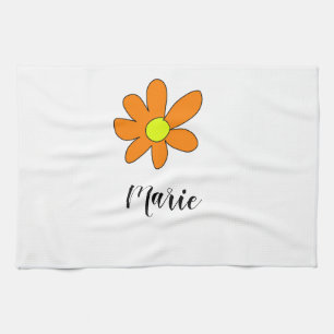 Linge De Cuisine Orange yellow Daisy abstract add name text female