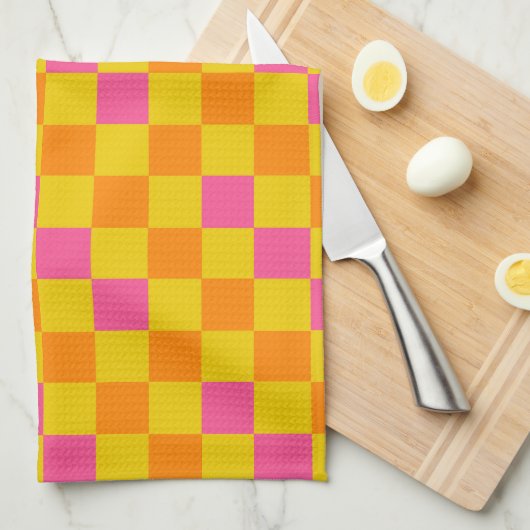 Linge De Cuisine Orange Yellow Pink Checkered Pattern Design  (Quart Plié)