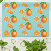 Linge De Cuisine Oranges avec fond cyan et écume de mer (Plié)