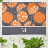 Linge De Cuisine Oranges de Boho d'été sur Monogramme gris (Plié)