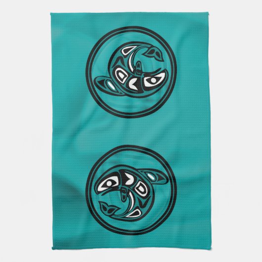Linge De Cuisine Orca Whale, d'origine américaine, turquoise (Vertical)