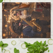 Linge De Cuisine Orchestre de Jazz Luxueux Cockapoo  Impression (Plié)