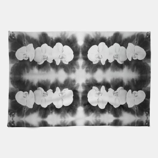 Linge De Cuisine Orchidée blanche noire peinture à fleurs tropicale (Horizontal)