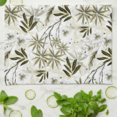 Linge De Cuisine Orchidées blanches aux feuilles tropicaux d'olivie (Plié)