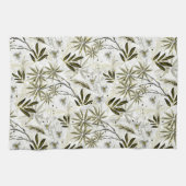 Linge De Cuisine Orchidées blanches aux feuilles tropicaux d'olivie (Horizontal)