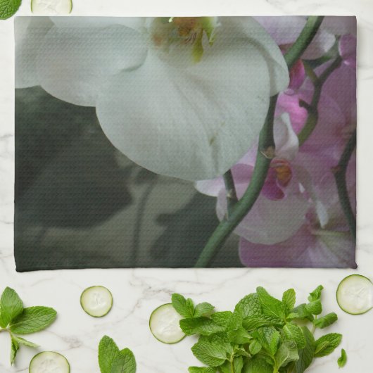 Linge De Cuisine Orchidées blanches et violettes (Plié)