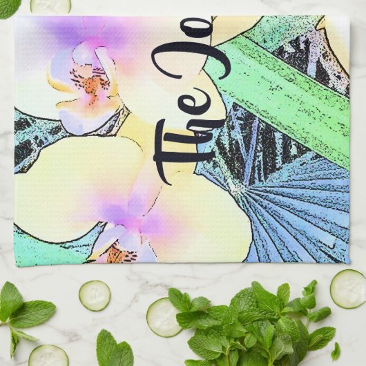 Linge De Cuisine Orchidées blanches et violettes (Plié)