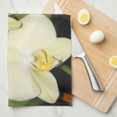 Linge De Cuisine Orchidées blanches sur fond vert (Quart Plié)