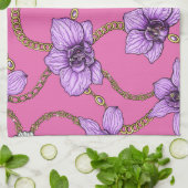 Linge De Cuisine Orchidées et chaînes, violet et rose (Plié)