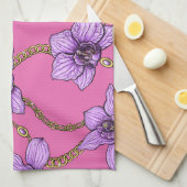 Linge De Cuisine Orchidées et chaînes, violet et rose (Quart Plié)