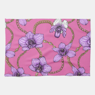 Linge De Cuisine Orchidées et chaînes, violet et rose