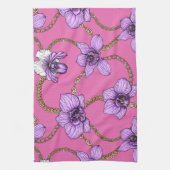 Linge De Cuisine Orchidées et chaînes, violet et rose (Vertical)