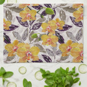 Linge De Cuisine Orchidées jaunes oranges. (Plié)