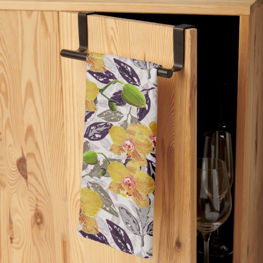 Linge De Cuisine Orchidées jaunes oranges. (Pliage en tiers)