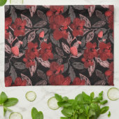 Linge De Cuisine Orchidées rouges sur noir. (Plié)