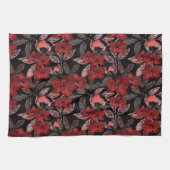 Linge De Cuisine Orchidées rouges sur noir. (Horizontal)
