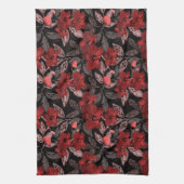 Linge De Cuisine Orchidées rouges sur noir. (Vertical)