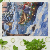 Linge De Cuisine Oriental Blue Cat Christmas Boat Holiday (Plié)