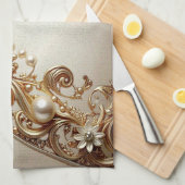 Linge De Cuisine Ornate Gold Flourish Kitchen Towel (Quart Plié)