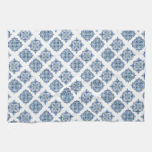 Linge De Cuisine Ornement brodé bleu sur blanc (Horizontal)