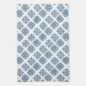 Linge De Cuisine Ornement brodé bleu sur blanc (Vertical)