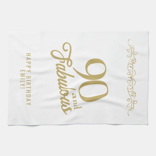 Linge De Cuisine Ornement élégant 90 et Fabuleux 90e anniversaire (Horizontal)