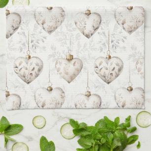 Linge De Cuisine Ornements coeurs gris crème chic