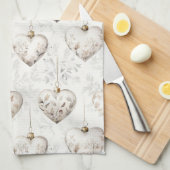 Linge De Cuisine Ornements coeurs gris crème chic (Quart Plié)