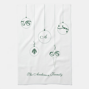 Linge De Cuisine Ornements de boule de monogramme de vert d'hiver N