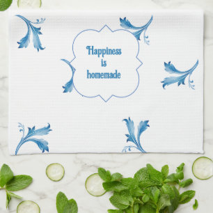 Linge De Cuisine Ornements de feuilles en carreaux bleus minimalist