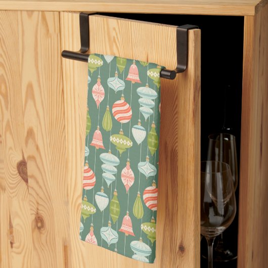 Linge De Cuisine Ornements de Noël Bauble sur Sage Green (Pliage en tiers)