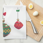 Linge De Cuisine Ornements de Noël rétro rouge et vert (Quart Plié)