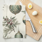 Linge De Cuisine Ornements de Noël Sage Green et Gold (Quart Plié)
