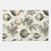 Linge De Cuisine Ornements de Noël Sage Green et Gold (Horizontal)